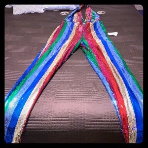 Medium multi colored sequins backless jumpsuit.